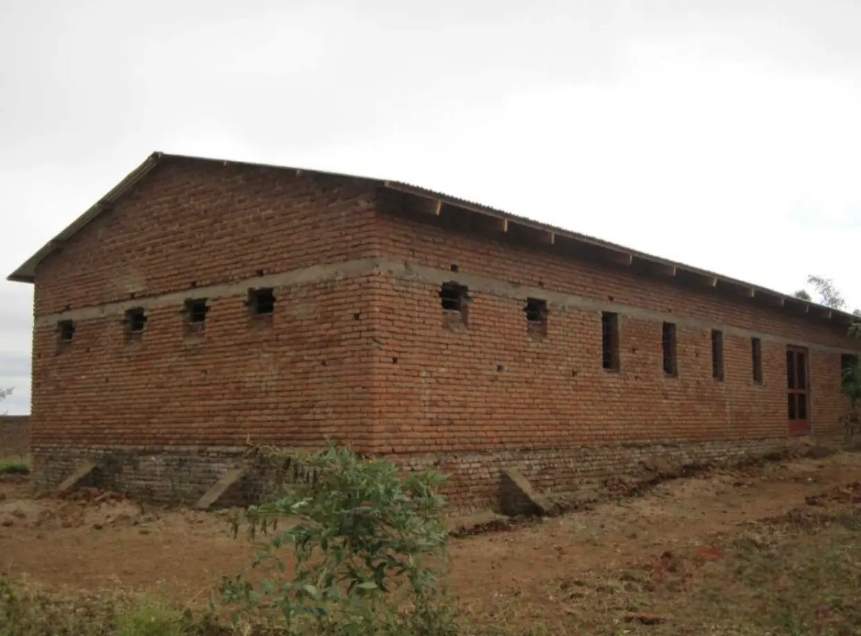 The completed feeding hall shell with its roof in place